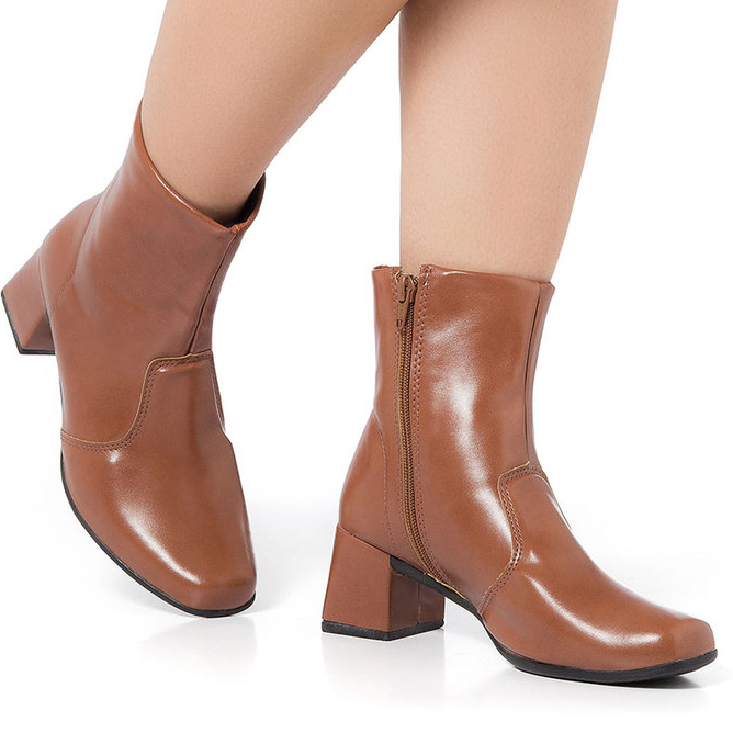 bota feminina Confortável Salto Alto Grosso Bota Bico Quadrado Fashion Macia Zíper Botinha