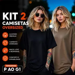 Kit 2 Camiseta Oversized Feminina 100% Algodão Gola Canelada StreetWear