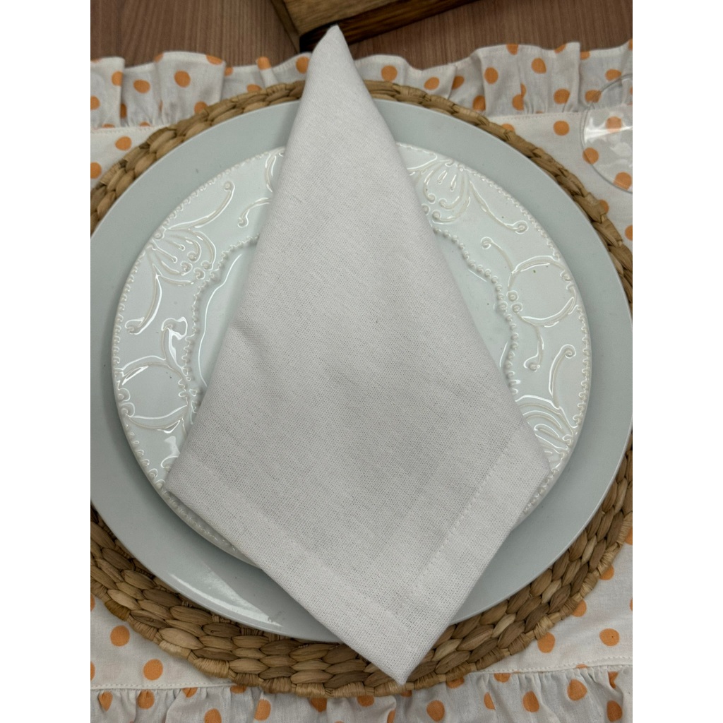 Kit Guardanapo de Tecido Linho Misto 43x43cm Branco 55% Linho 45% Viscose Mesa Posta Premium