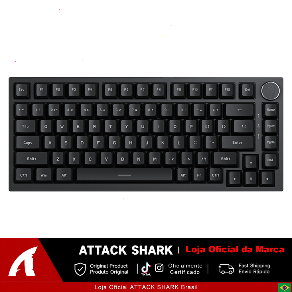 ATTACK SHARK x AJAZZ AK820 Teclado Mecânico 75% com Knob, Hot-Swappable, Linear Red, RGB