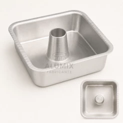 FORMA DE PUDIM E BOLO QUADRADA COM FURO CENTRAL ALUMIX 15X6 - CABE NA AIR FRYER - COM NOTA FISCAL