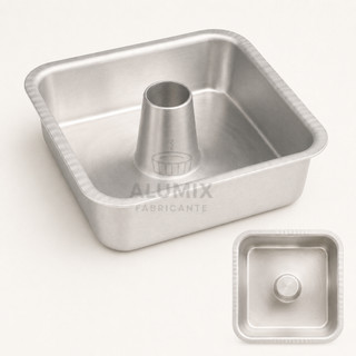 FORMA DE PUDIM E BOLO QUADRADA COM FURO CENTRAL ALUMIX 15X6 - CABE NA AIR FRYER - COM NOTA FISCAL