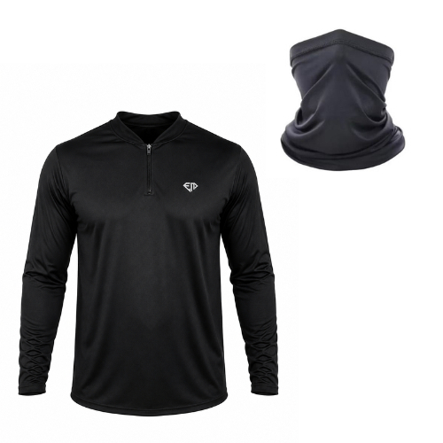 KIT Camiseta Preta Dry-Fit + Balaclava Camisa Manga Longa Dry-Fit Camisa de Pesca Proteção Solar UV