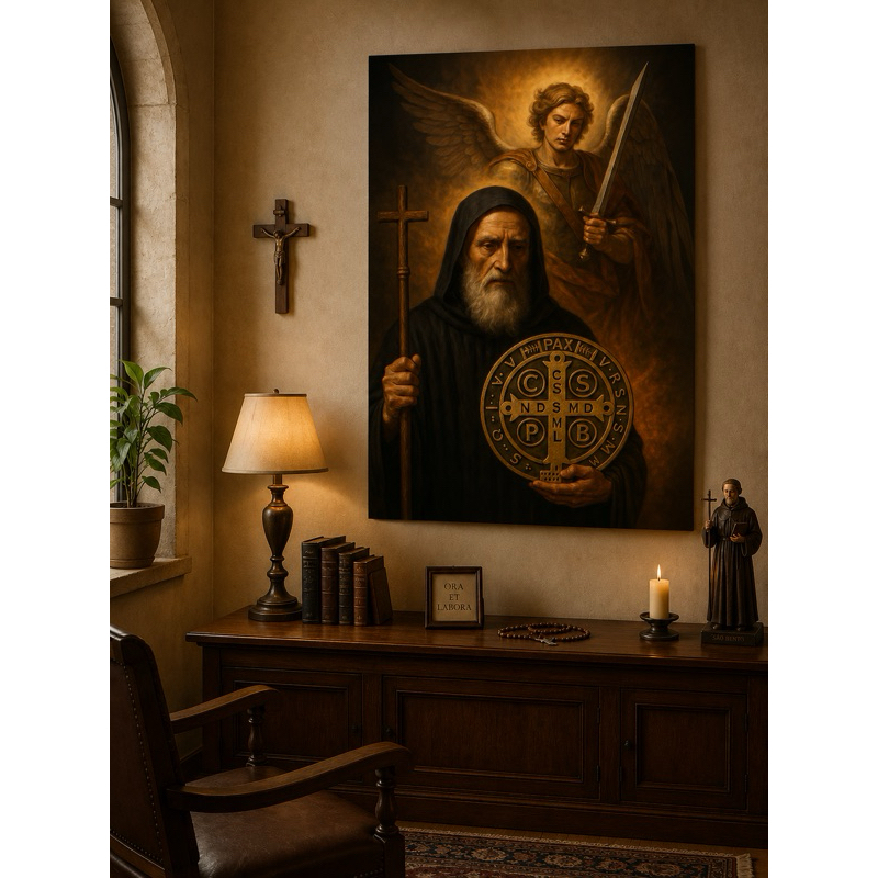São Bento e Arcanjo da Proteção – Quadro Religioso 60x40