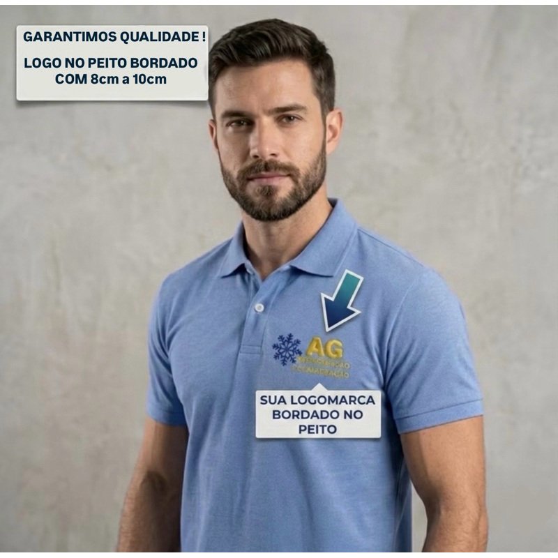Camisa Camiseta polo Personalizado BORDADO uniforme empresa no Bordado peito - LEVE 3 Por R$ 219,95