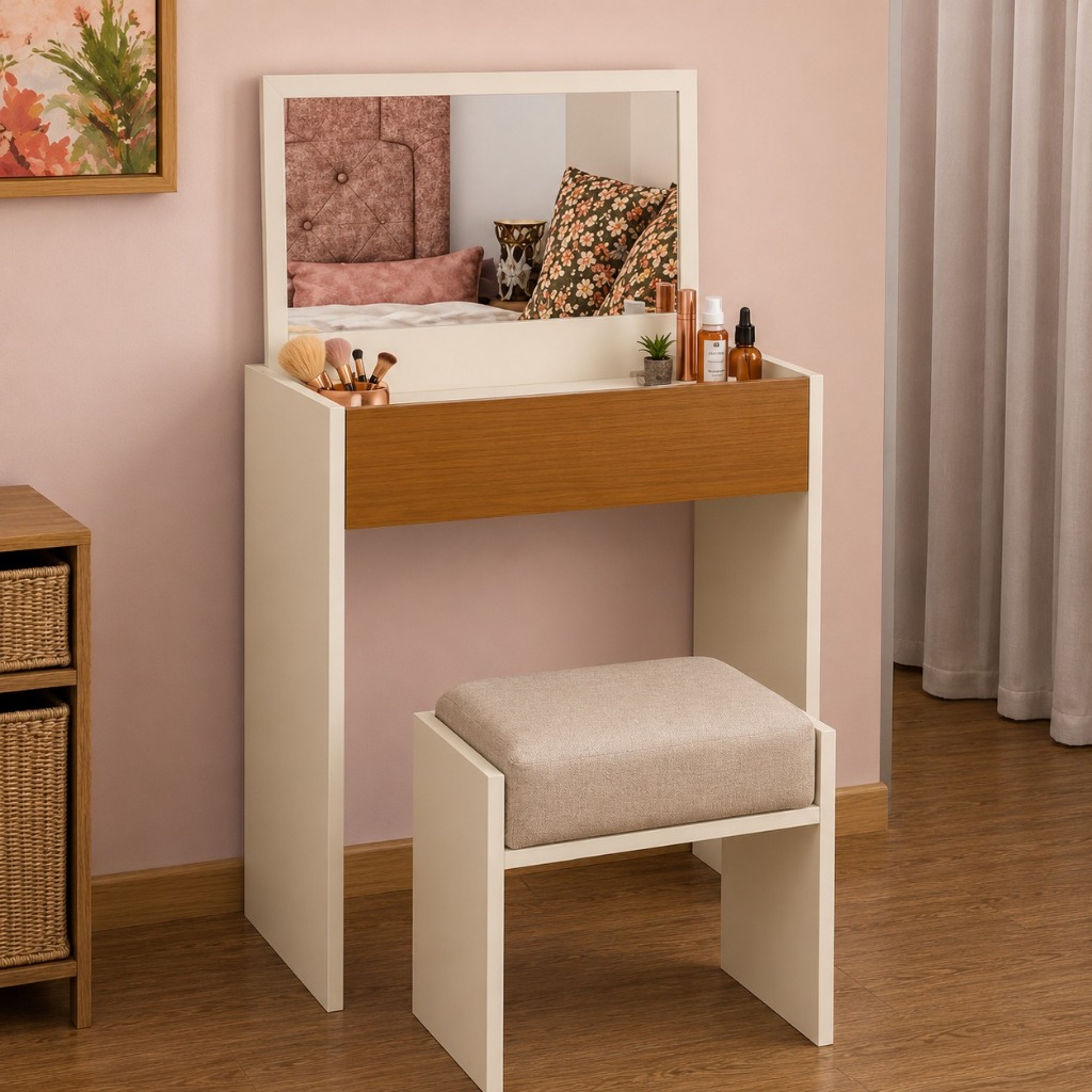 Penteadeira Camarim Compacta com Espelho 48cm Porta