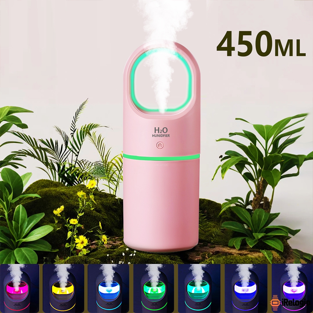 Umidificador De Ar E Aromatizador Portátil Saída único 450ml Luzes LED's Coloridas Silencioso Purificador De Ar
