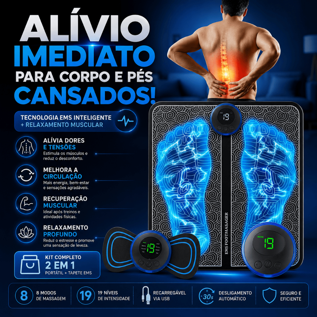 Kit/Unidade Tapete E Mini Massageador Elétrico Alívio da Dor Pés E Musculares EMS
