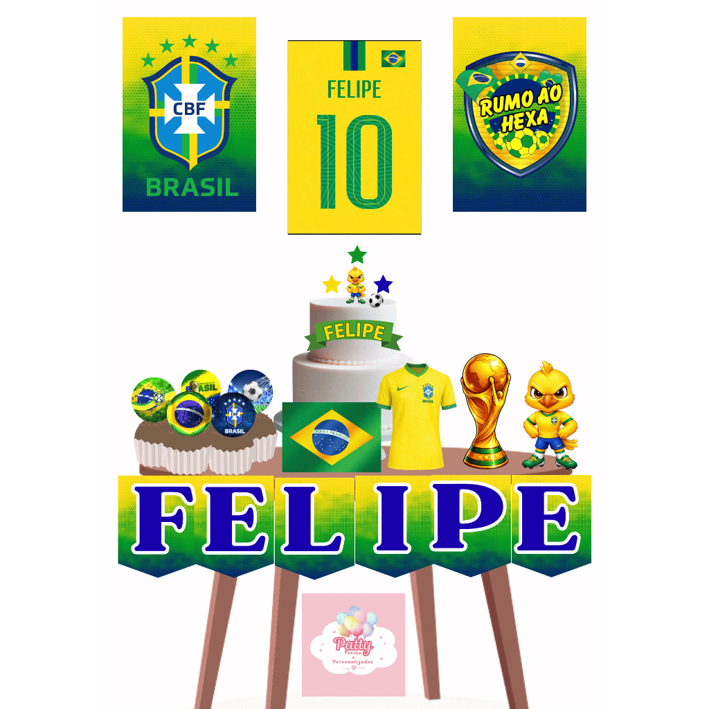 Kit Só um Bolinho Seleção Brasileira Copa do Mundo/Pegue e Monte/Festa em Casa/ Aniversário/Mesversário/Festa Futebol
