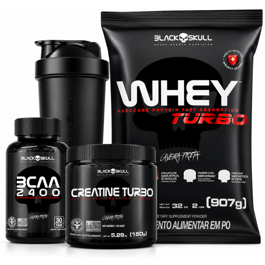 Whey Protein Turbo 907g + Bcaa + Creatina turbo - Black Skull
