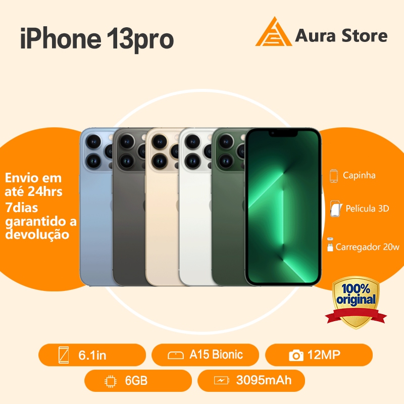 Celular iPhone 13 Pro (128GB) (256GB) 100% Original Apple Seminovo Vitrine Bateria 85% a 100% NF Carregador Película Cap