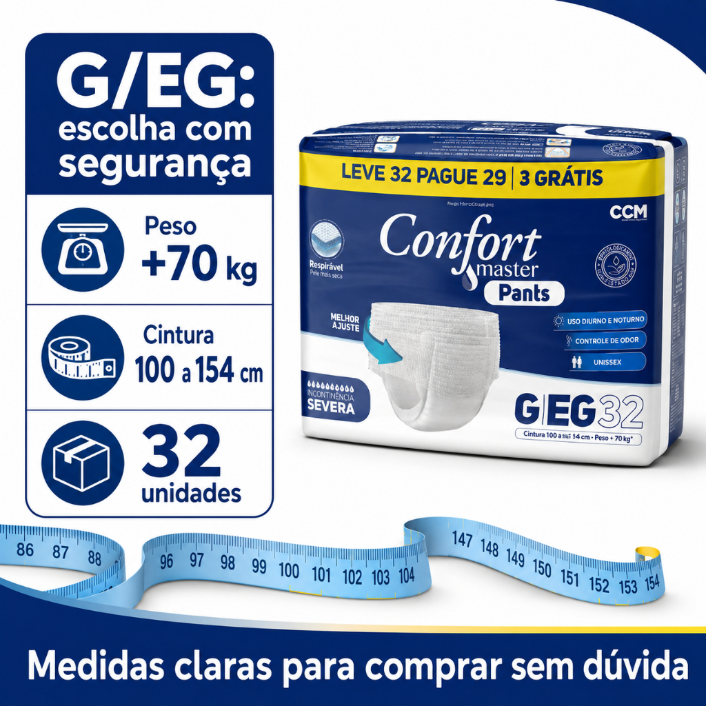 Fralda Calça Geriátrica Adulto Confort Master Pants Econômico G/XG — Pacote com 32 Unidades