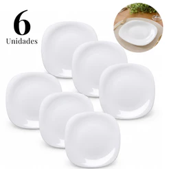 Kit 6 Pratos Rasos Quadrados Brancos Opalina 20cm Premium Para Mesa Posta E Restaurantes