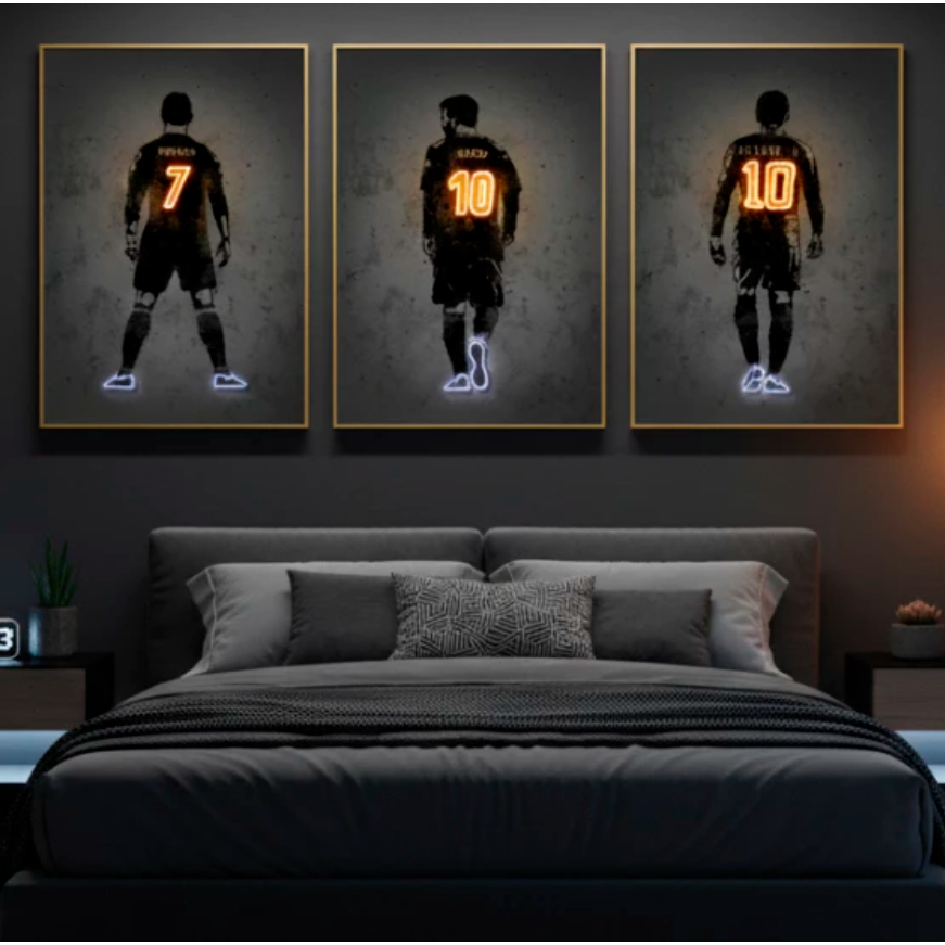 Kit 3 Quadros Decorativos Futebol Camisa Ídolos jogador Futebol Moderno decoração casa Sala Quarto