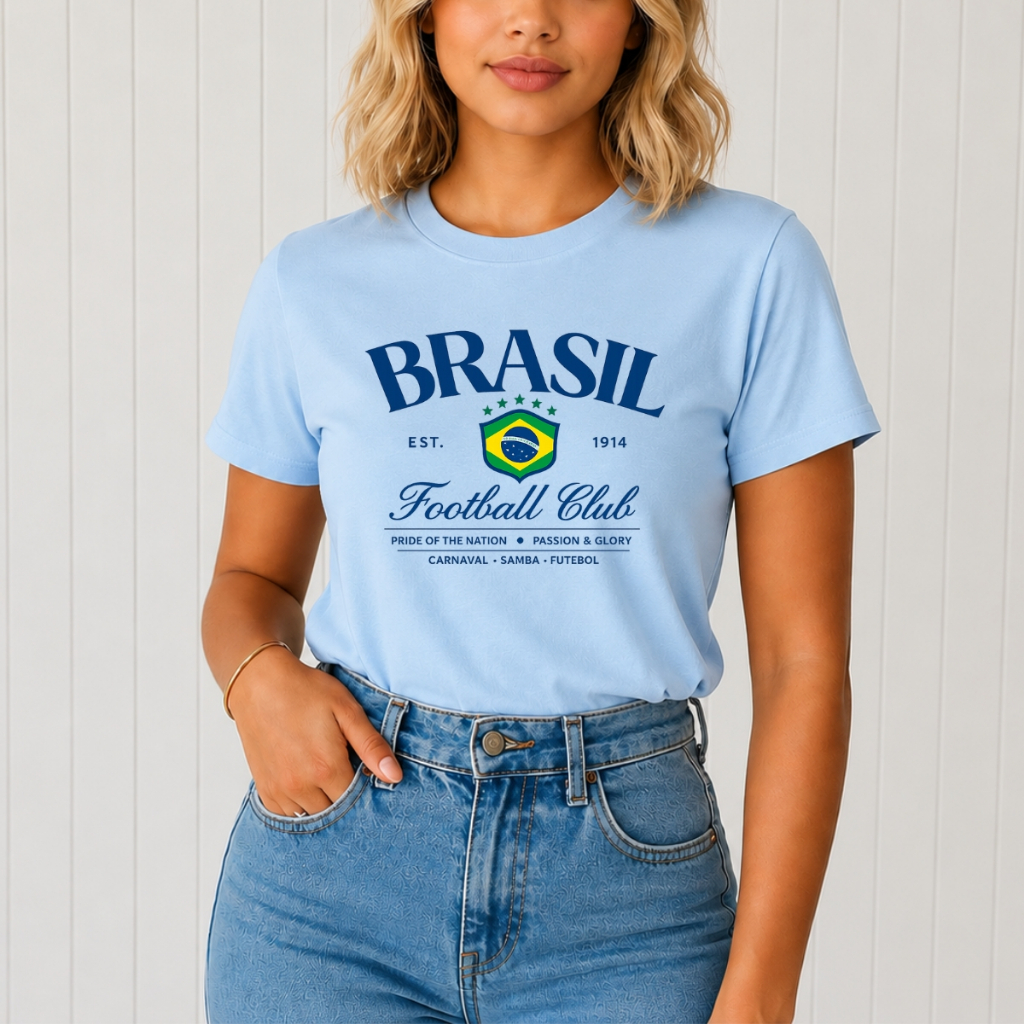 Camiseta do Brasil Feminina Premium Com Estampa Copa Futebol Delicada Moderna 100% Algodão