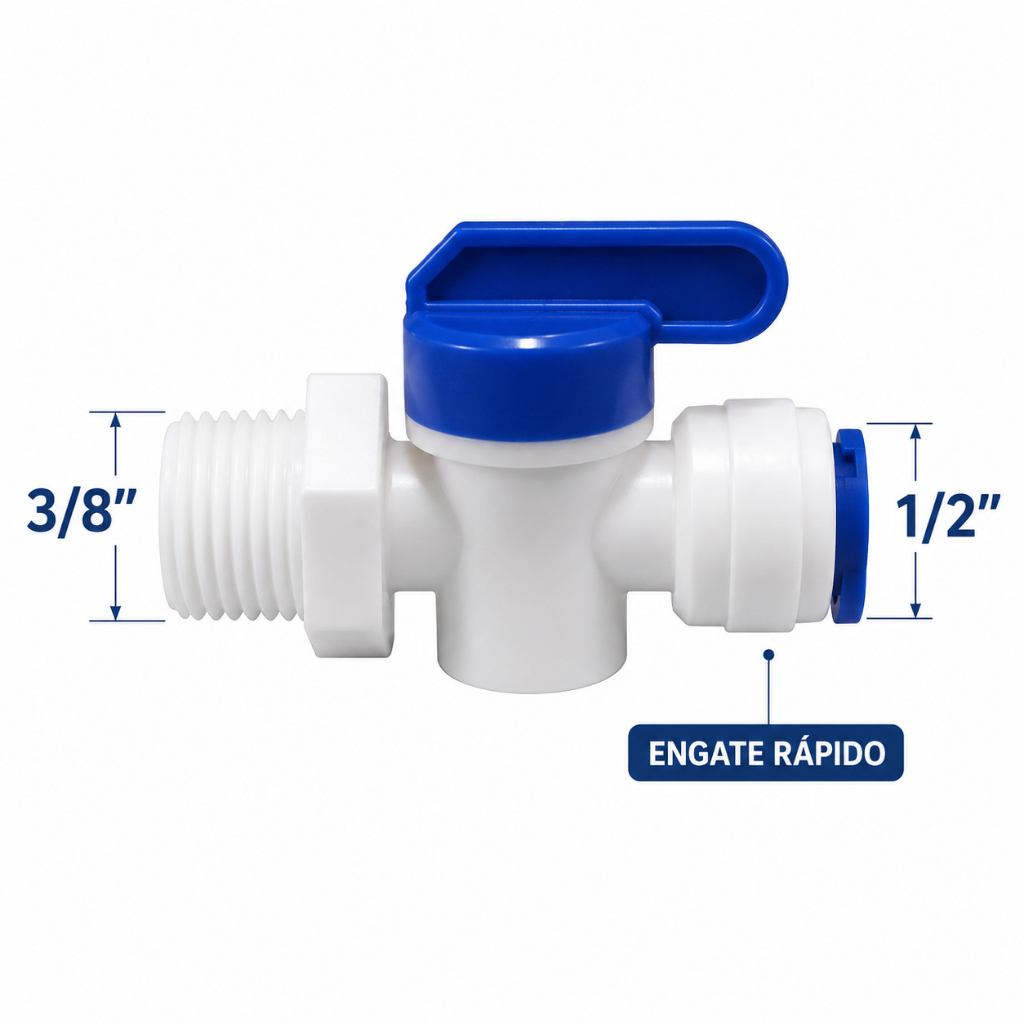 Adaptador com Registro Engate Rápido 1/2 X Rosca 3/8 para Filtro e Purificador de Água