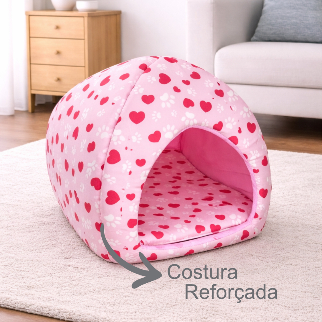 Toca Iglu 2 em 1 Luxo Rosa /Toca Tamanho P cabana Casinha para Cachorro Caminha Gato Pet Cão Dog