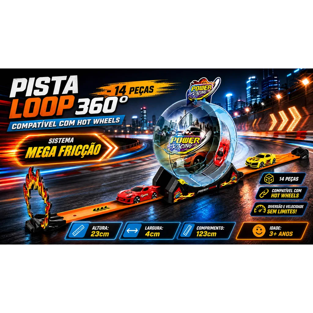 Pista Lançador De Carrinhos Super Loop Tipo Hotwheels 14 Pcs