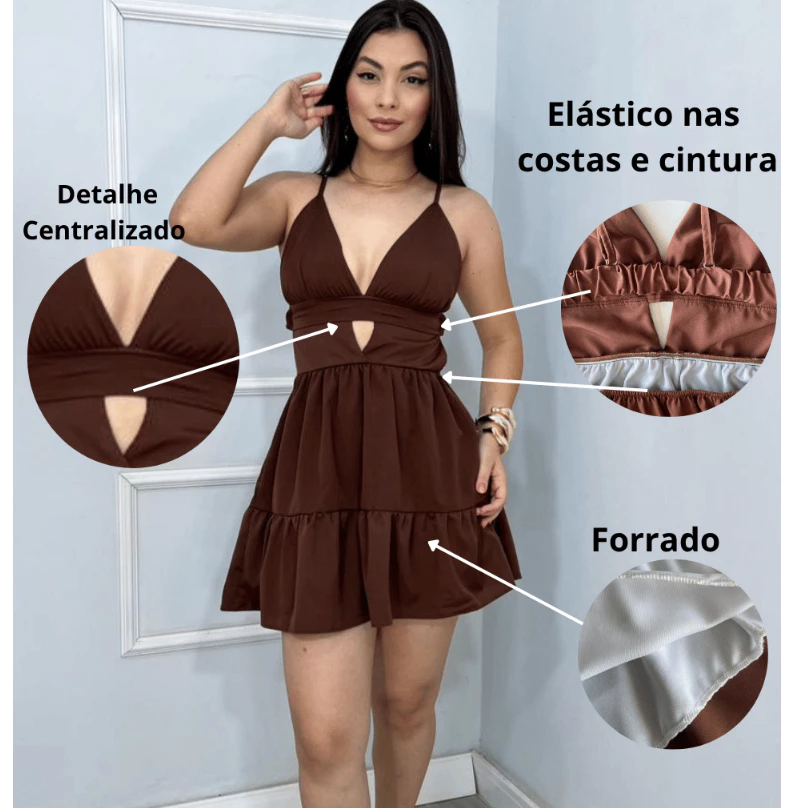 Vestido Feminino Curto Liso e Estampado Costa Nua Sem Bojo