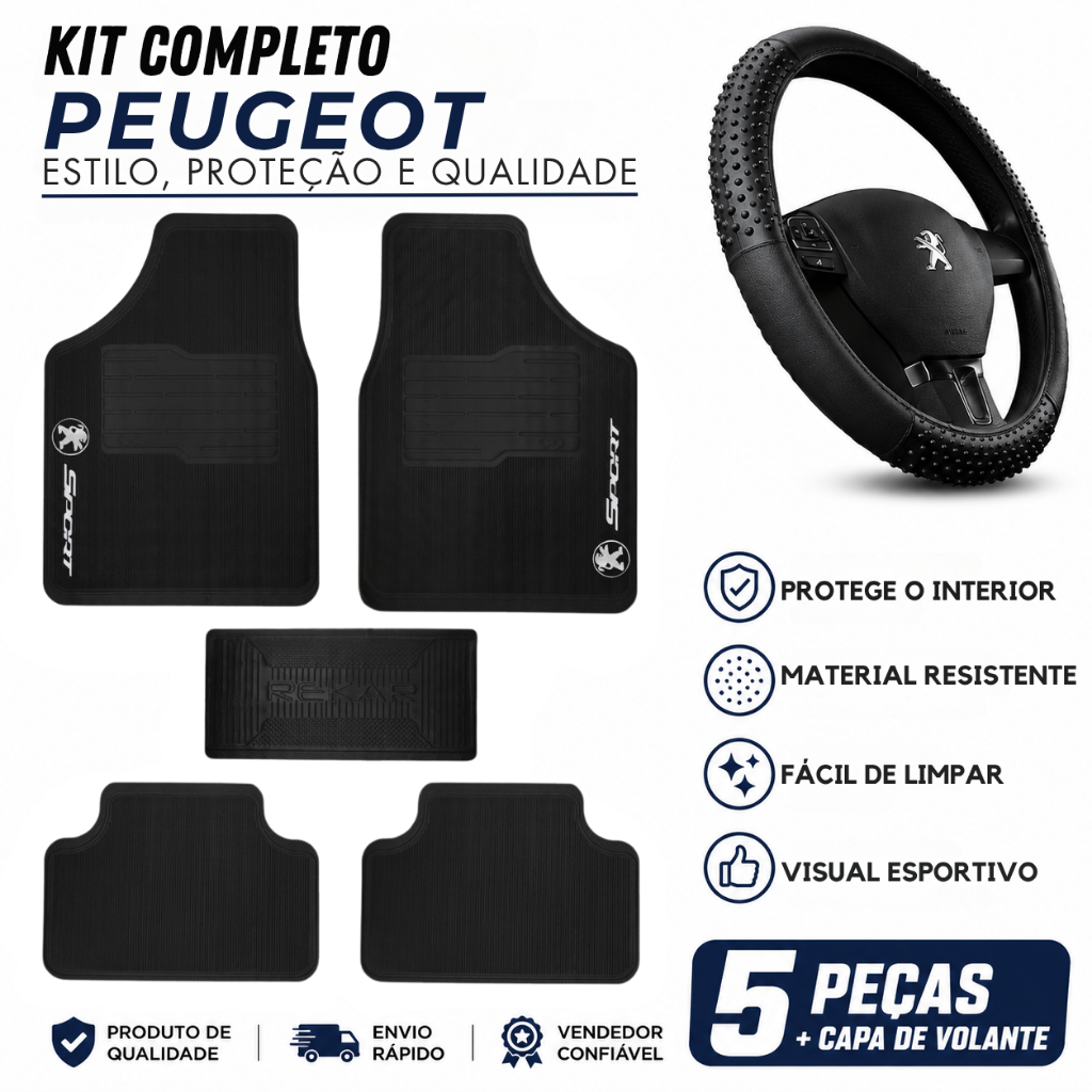 Jogo Tapete Automotivo Peugeot +capa Volante Prata