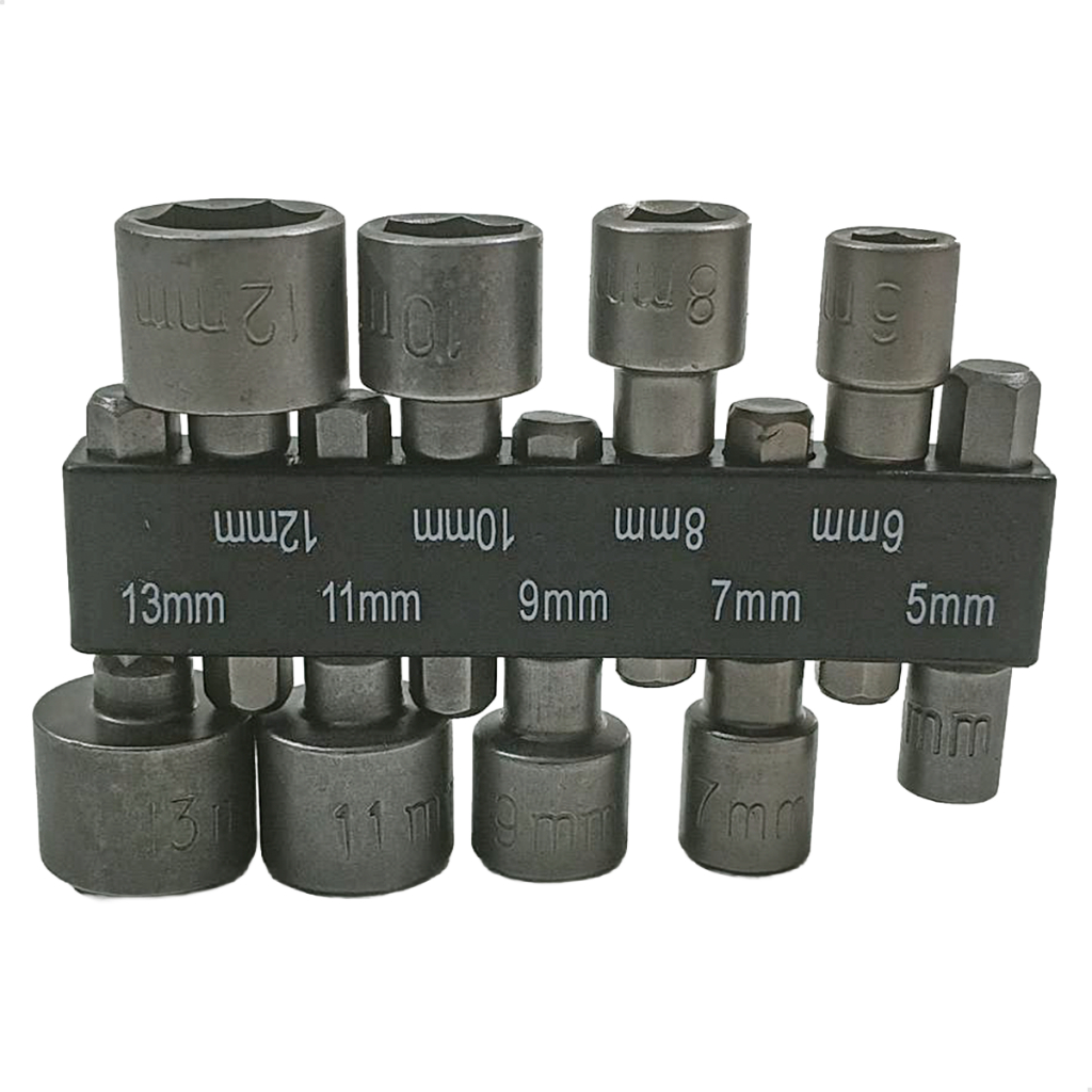 Kit Bits Soquete Canhão Sextavado Encaide 1/4 Parafusadeira e Furadeira medidas 5 A 13mm