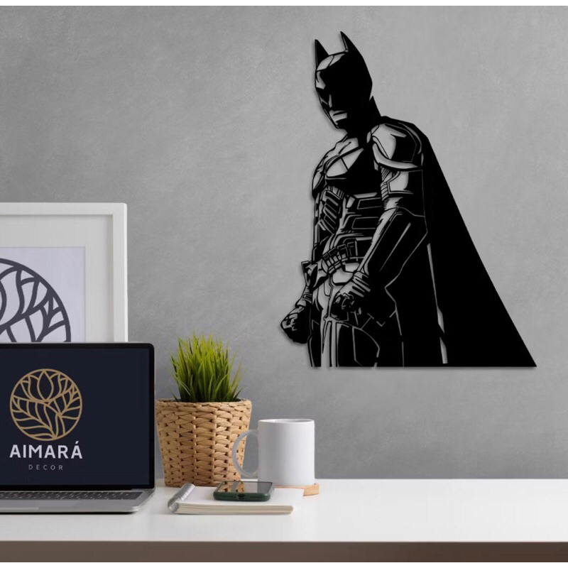 Quadro Decorativo Batman Geek em MDF Preto | Escultura de Parede para Sala, Quarto e Escritório