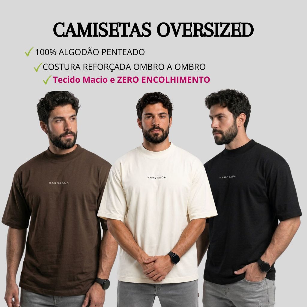 Camiseta Oversized Premium 100% Algodão Penteada Macia e Confortavel Gola Alta