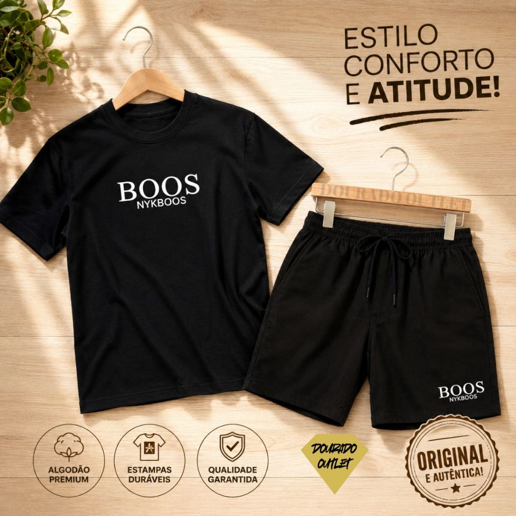Camiseta e Short Masculino Minimalista Estilo Urbano Passeio