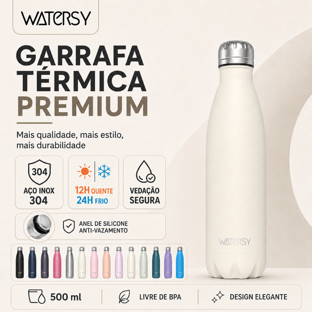 Imagem WATERSY Garrafa térmica em aço inoxidável 304 500ml Academia Garrafa térmica Copo de água Aço Inox Garrafa Portátil