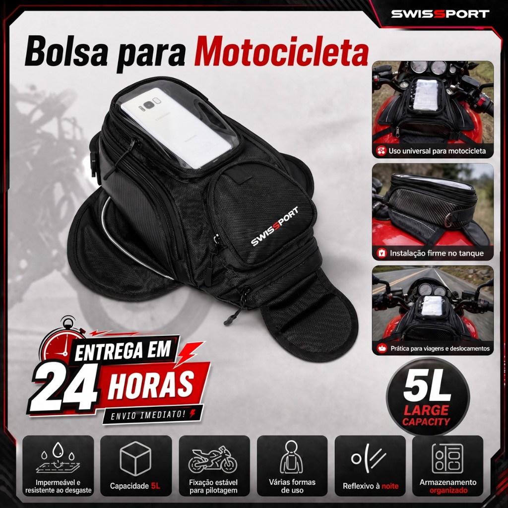 Imagem Bolsa Alforge Tanque Moto Com Imãs Reforçada