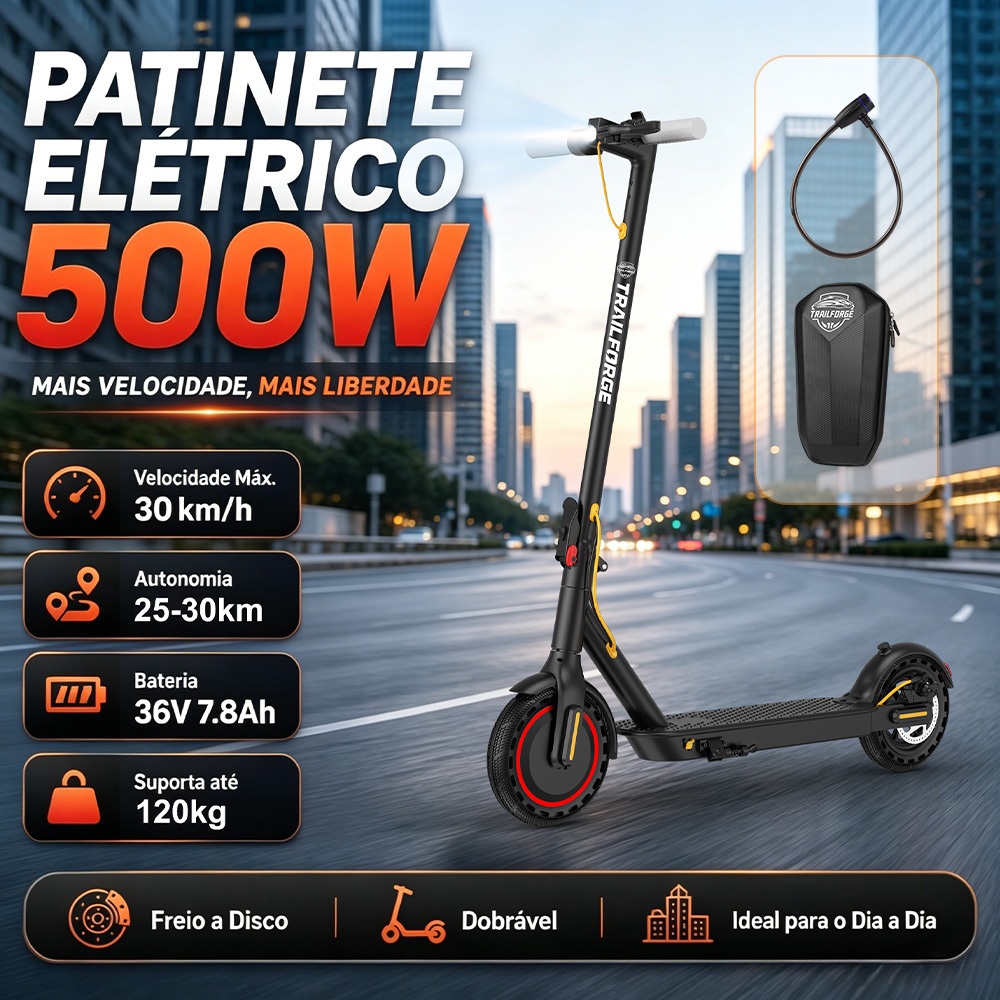 Trailforge-D1 Patinete Elétrico 500W 8.5 " 30KM/h Autonomia 30KM Com App Bluetooth