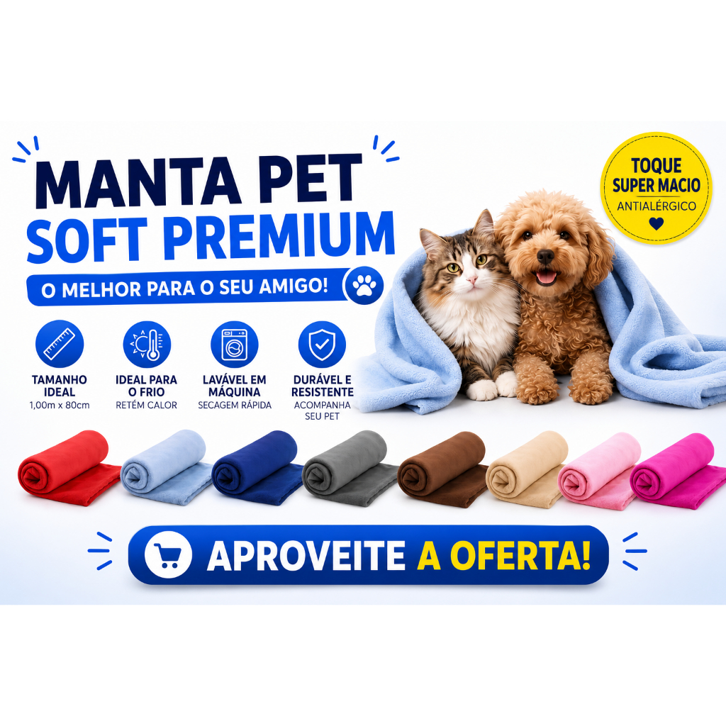 Mantinha Pet Soft Quentinha 1,00m x 0,80m Para Cachorro ou Gato – Cobertor Fleece Lavável Inverno