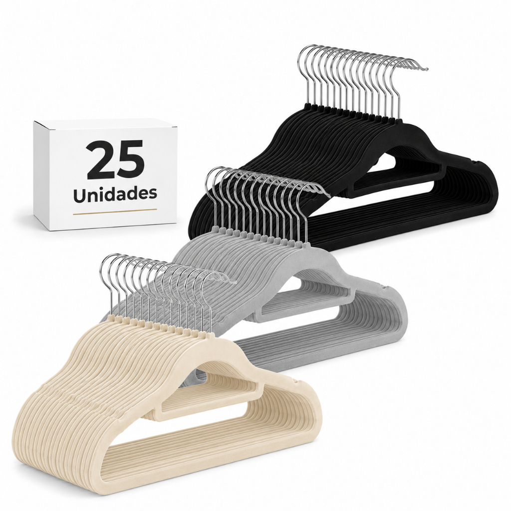 Caixa com 50 Cabides de Veludo Adulto Slim Antiderrapante