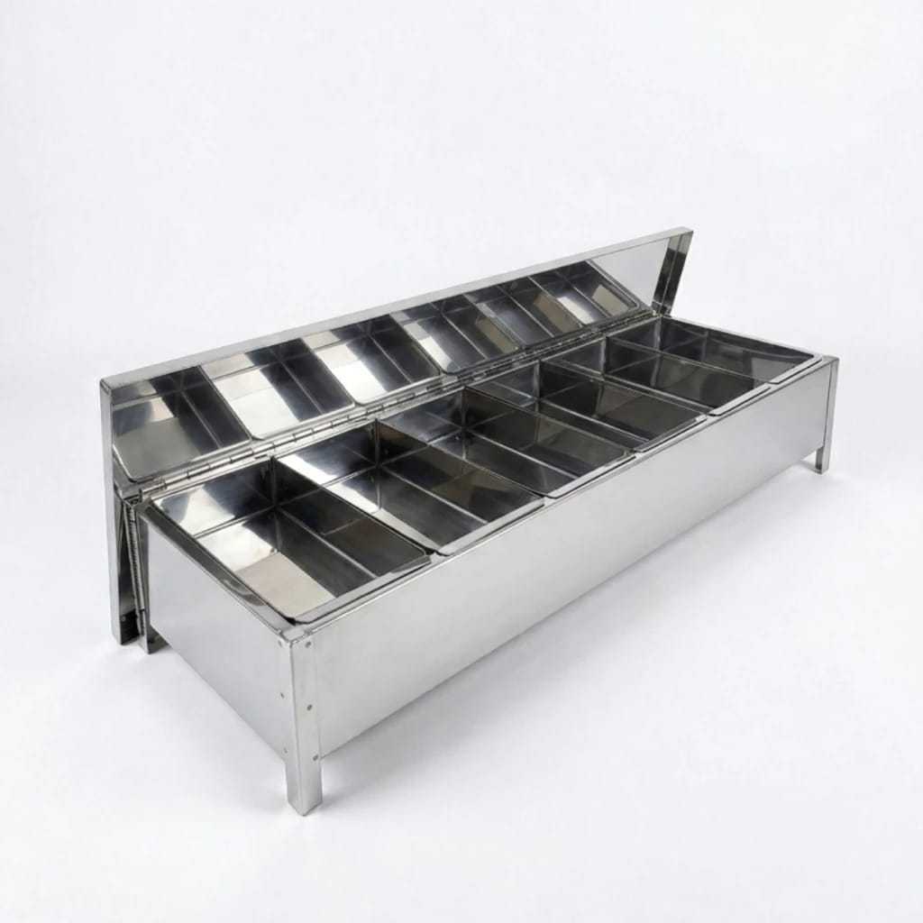 Condimentadora de inox com 6 cubas de alumínio + ENVIO RÁPIDO