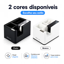 Deli Porta Fita de Mesa com Compartimentos Organizadores Preto e Branco