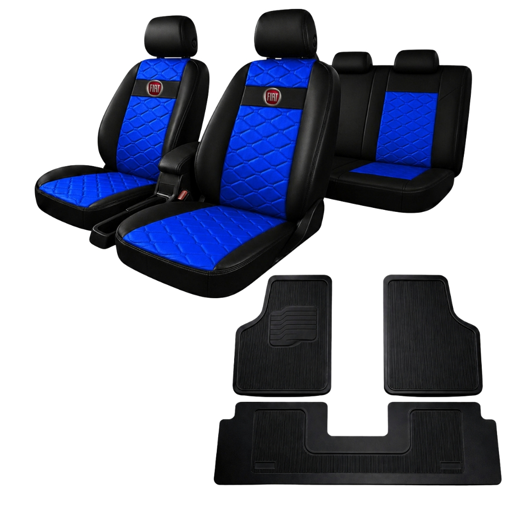 kit Capa Para Banco Automotivo Couro Colorido Fiat Palio Uno Siena Punto + tapete de carros