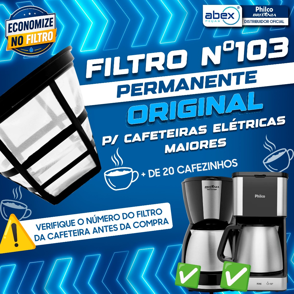 Filtro Coador 103 Permanente Universal Para Cafeteira Britania, Mondial, Cadence Lavável Original