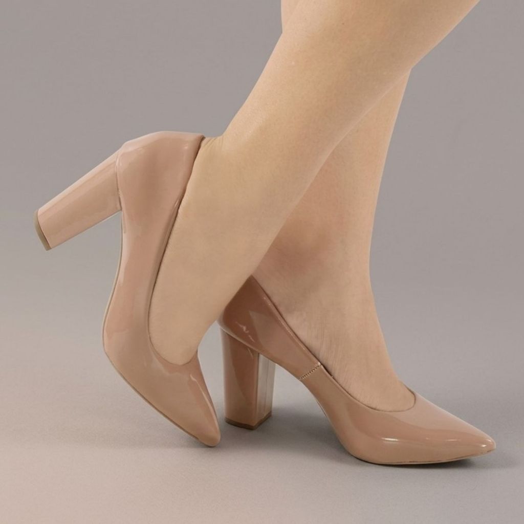 Scarpin Salto Bloco Super Confortável Bico Fino Social Palmilha Comfort Elegante Chique Moda