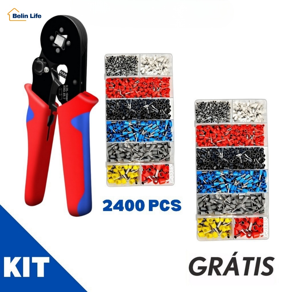 Alicate Crimpador de Terminais Ilhós Tubular 0,25-10mm² Kit com 2400 Peças Luate