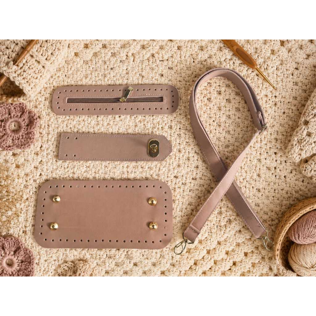 Detalhes do kit Fundo + Alça + Aba Luxo+Fecho ziper  ideal para Bolsas em Crochê, Macramê e Trico