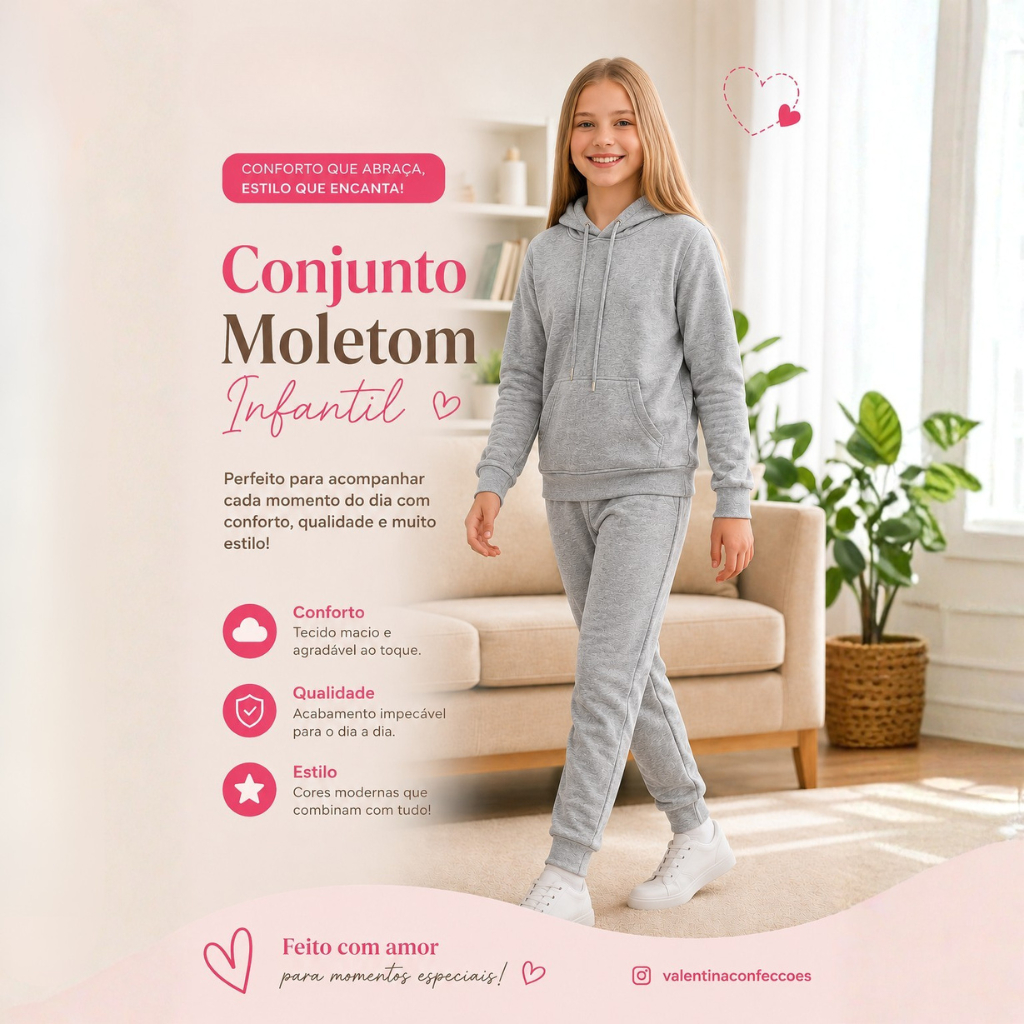 Conjunto Moletom inverno Frio Flanelado  Infantil  Menino e Menina Unissex Quentinha & Confortável