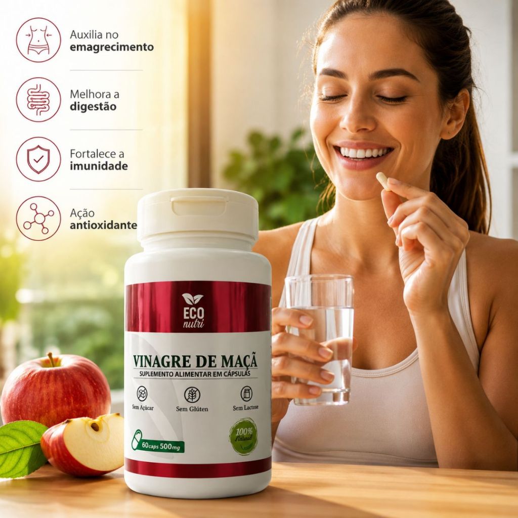 Suplemento  Vinagre de Maçã Em Cápsulas 500mg 60 Cápsulas Eco Nutri Natural
