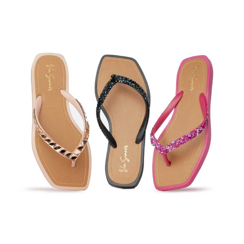 Chinelo Feminino Pedrarias Via Summer Verão Rasteirinha Antiderrapante Macio Levinho e Confortável