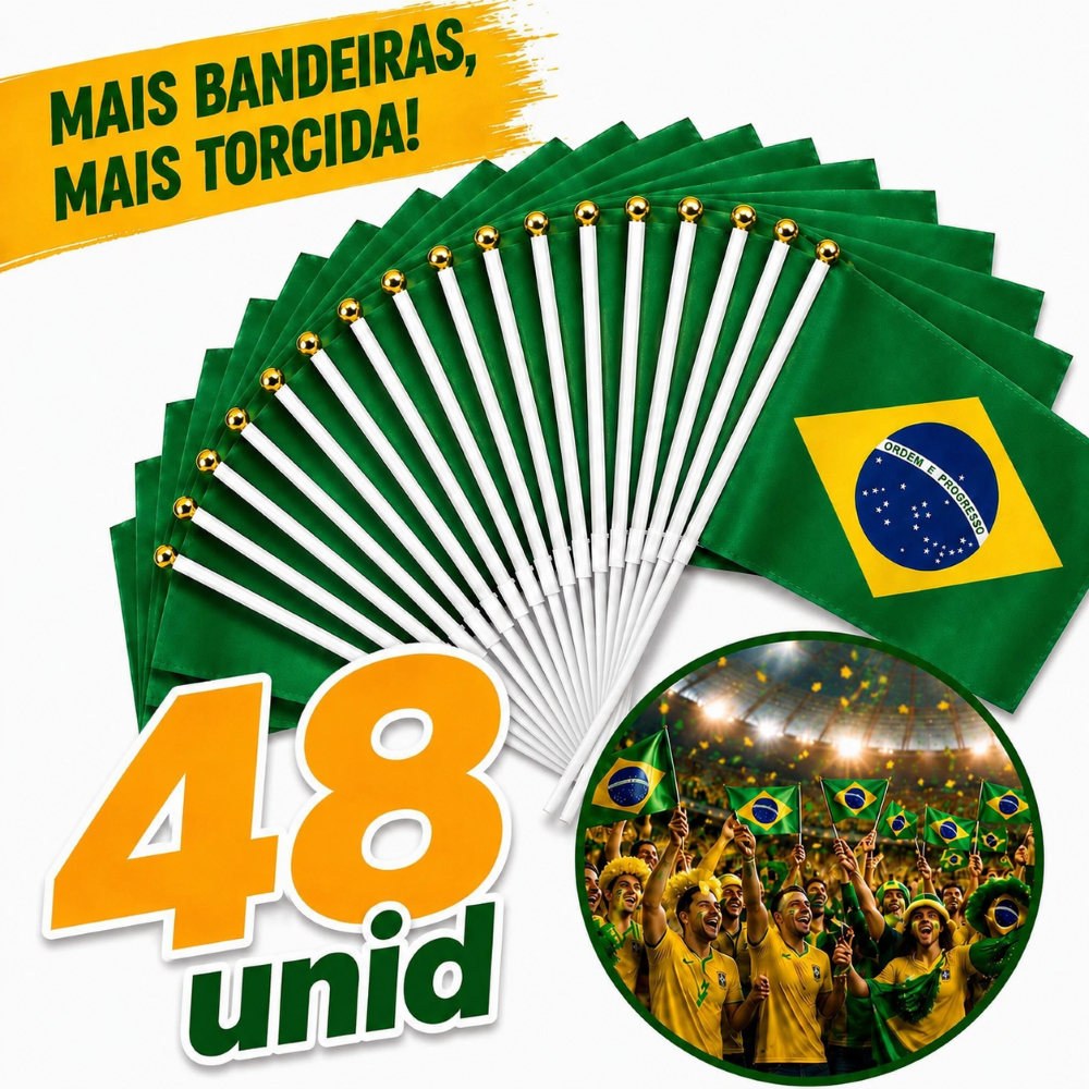 Bandeirinhas Do Brasil Copa Do Mundo 2026  De Mão Torcida Com Cabo Haste Manifestação Atacado