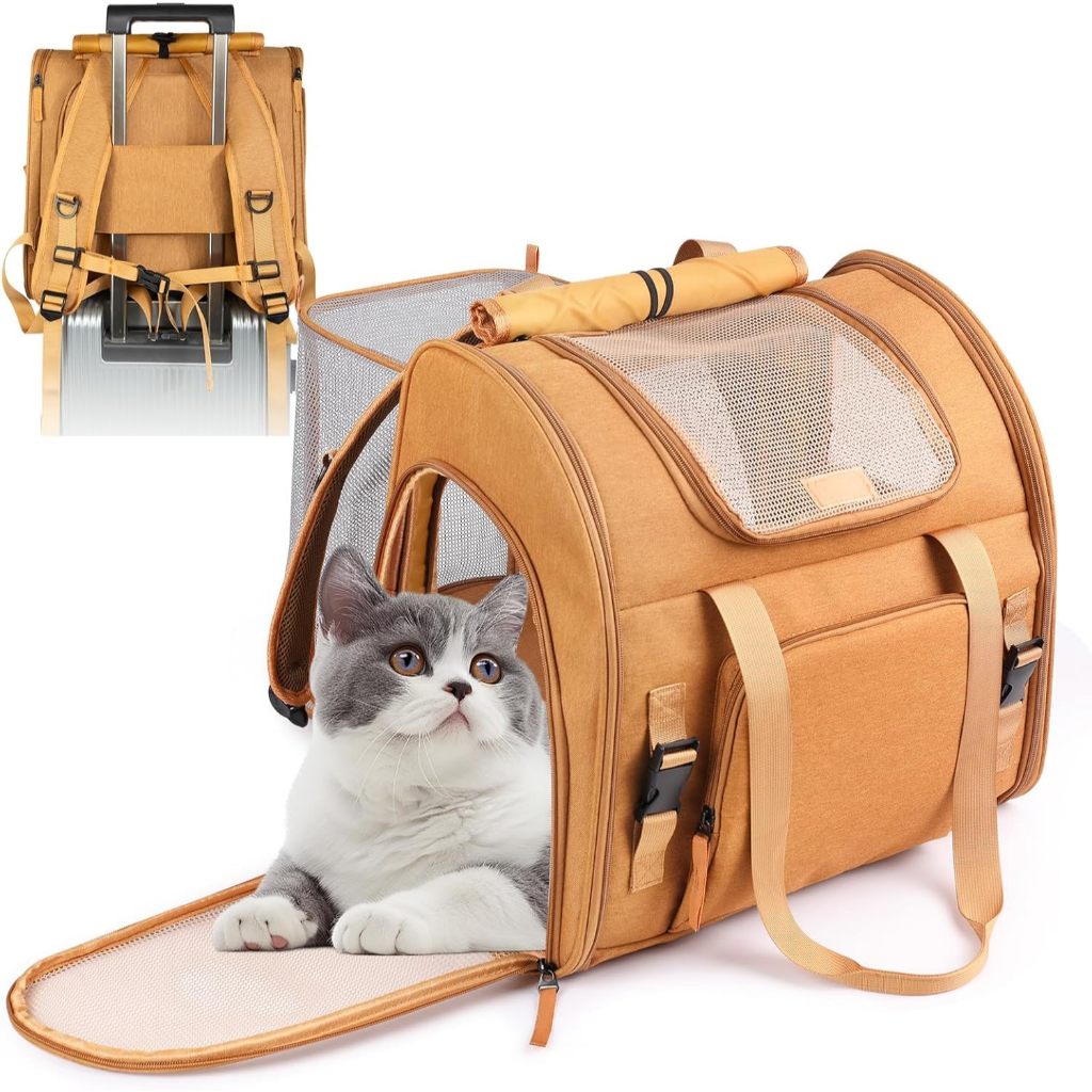 Mochila Pet Luxo Expansível para Gatos e Cães Bolsa de Viagem Avião Respirável Impermeável Premium com Tapete