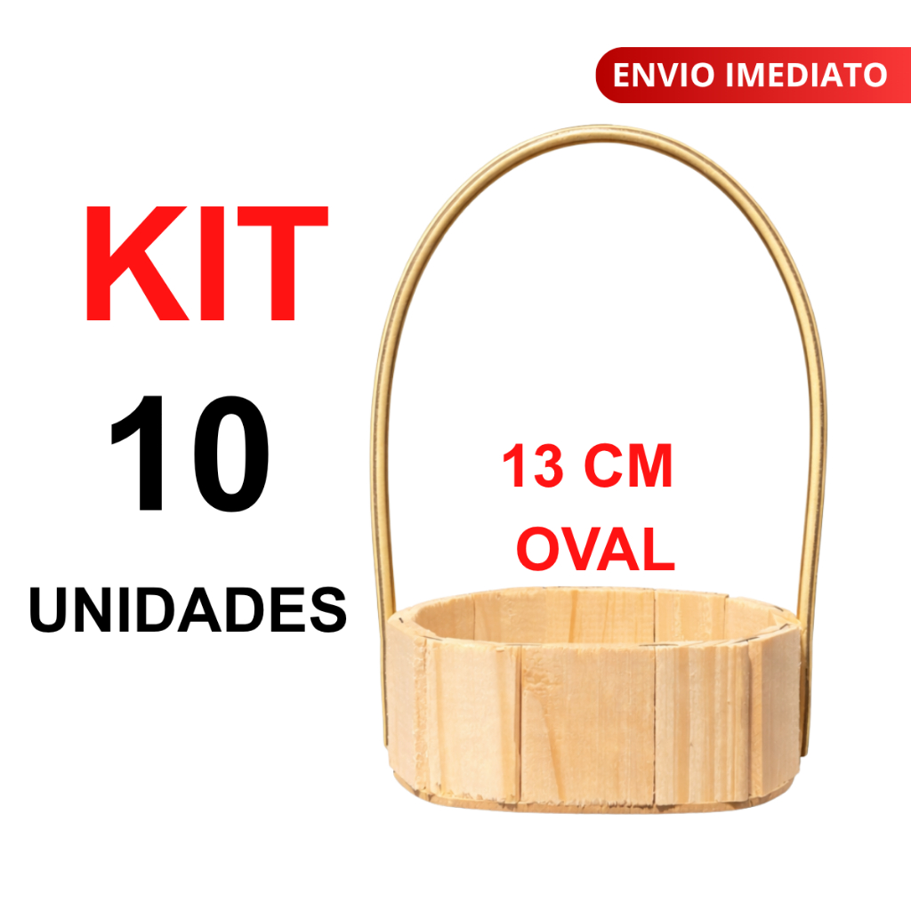 Kit 10 Cestas Oval Madeira Pinus 13cm