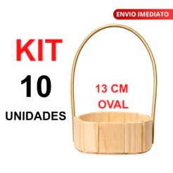 Kit 10 Cestas Oval Madeira Pinus 13cm