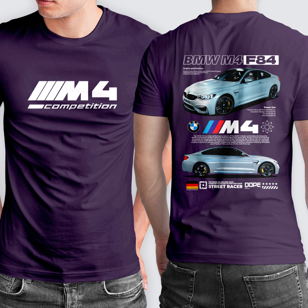 Camiseta masculina Bmw M4 F84 Camisa de Carro Esportivo 100% Algodão Premium