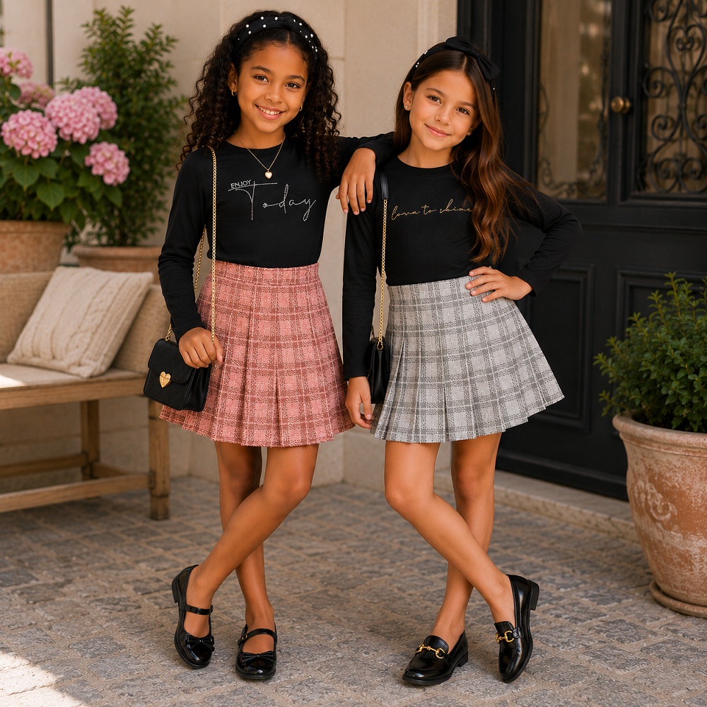 Conjunto Juvenil Menina do Tamanho 12 ao 16 Anos | Blusa + Shorts Saia Jacquard | Roupa para Adolescente Menina