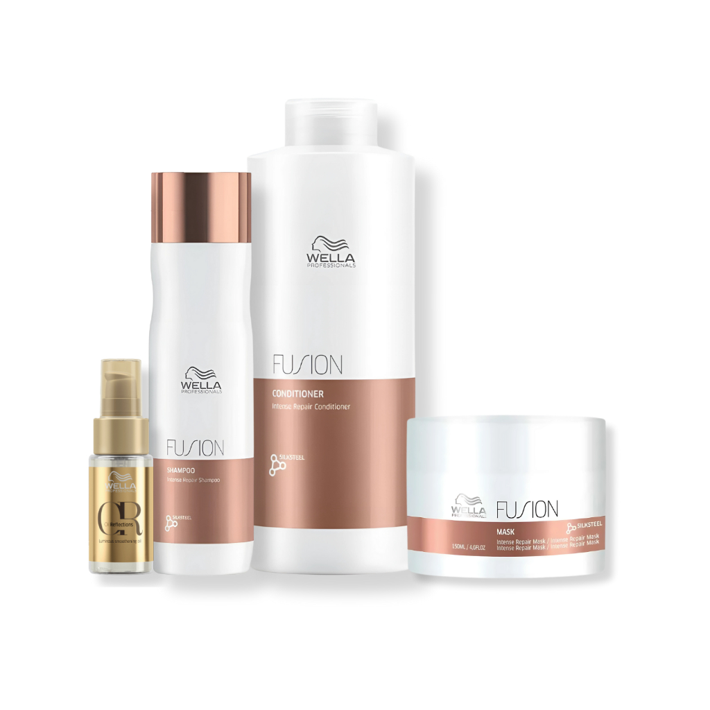 Kit Wella Fusion Shampoo 250ml + Condicionador 1L + Máscara 150ml + Oil Reflections 30ml